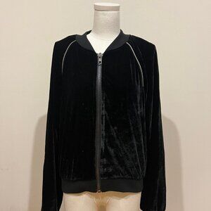 Rehab Women Retro Black Velour Zip Up Jacket M